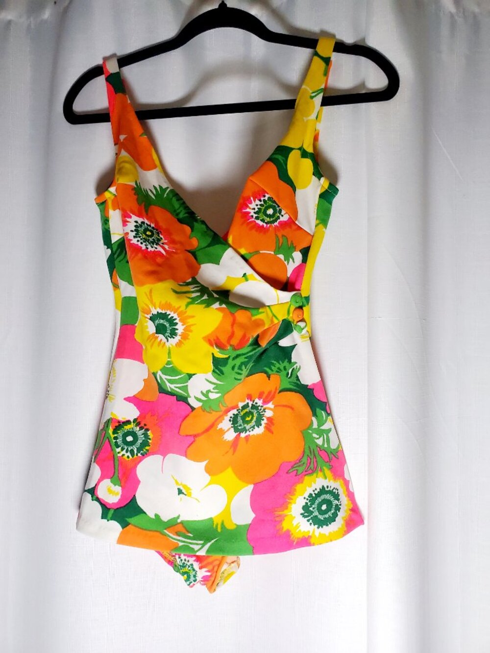 Vintage 70s Mod Floral Swimsuit/Bathing Suit Retro Pin Up Bright Psyc 11/12 - Picture 13 of 16